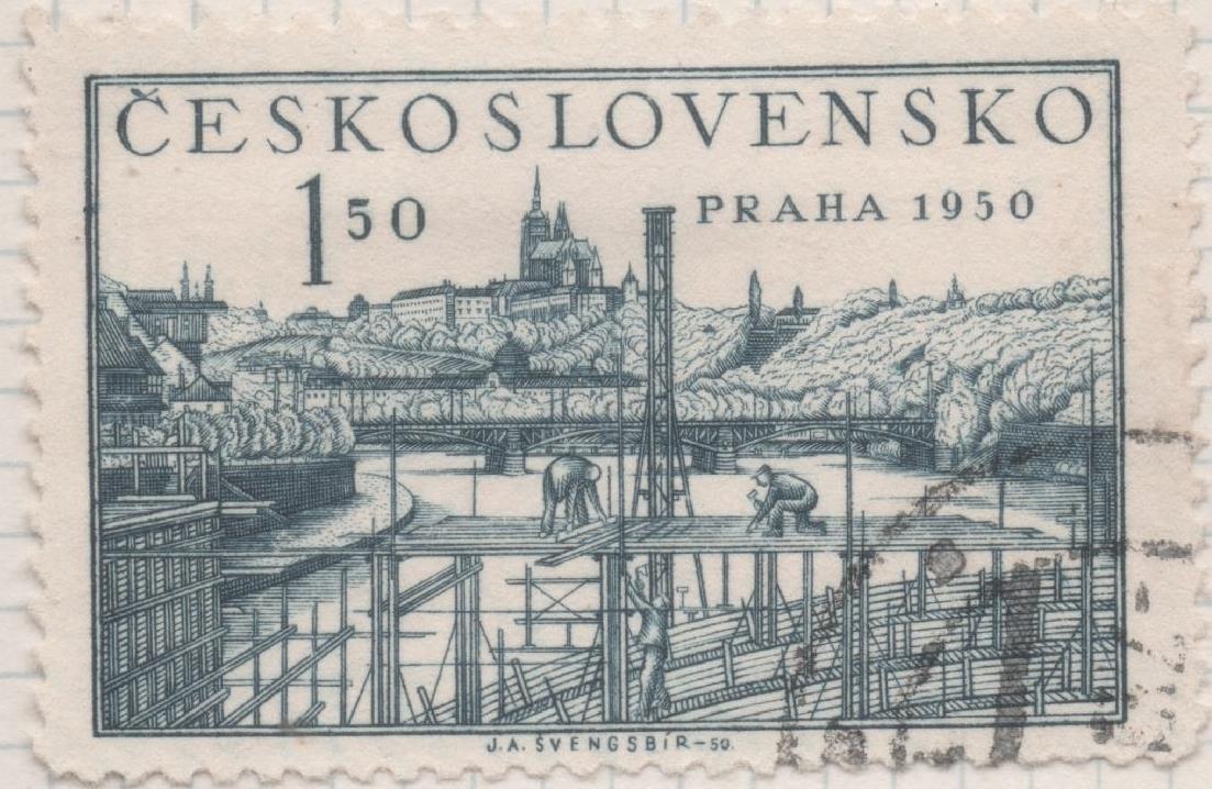 Sello E00484: hoja 33, Checoslovaquia. Sello Azul grisaceo dentado. Expo. Filatelia de Praga, 1,50 Koruna