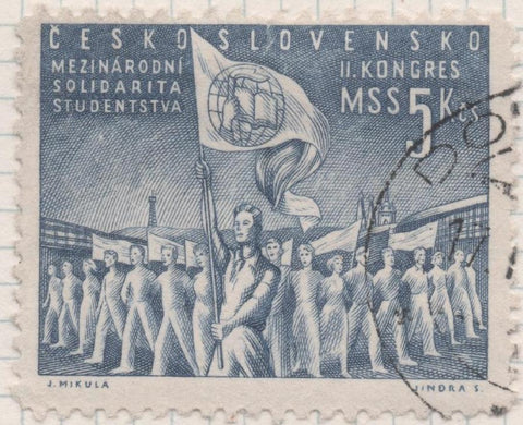 Sello E00481: hoja 33, Checoslovaquia: Sello Azul grisaceo dentado. 2º Cong mundial de estudiantes, 5 Koruny