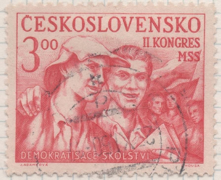 Sello E00480: hoja 33, Checoslovaquia: Sello Rojo dentado. 2º Cong mundial de estudiantes, 3 Koruny 