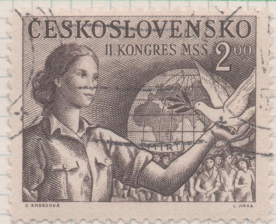 Sello E00479: hoja 33, Checoslovaquia: Sello Marron dentado. 2º Cong mundial de estudiantes, 2 Koruny