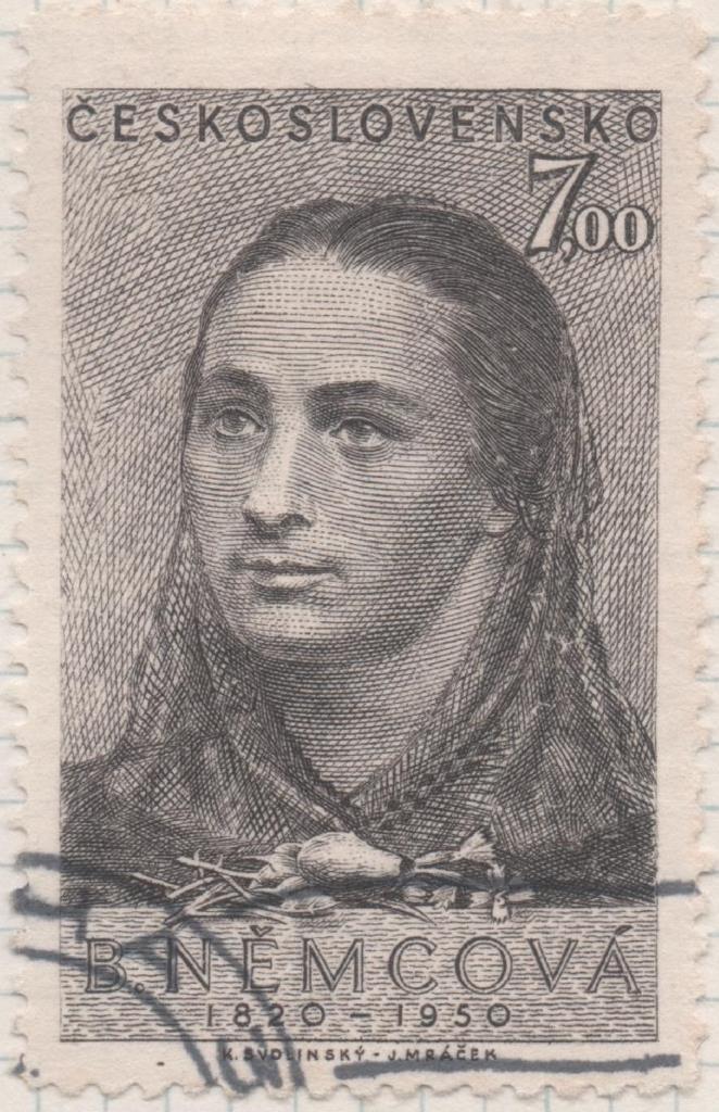 Sello E00477: hoja 33, Checoslovaquia: Sello Marron grisaceo dentado. Escritora B. Nemcova, 7 Koruny
