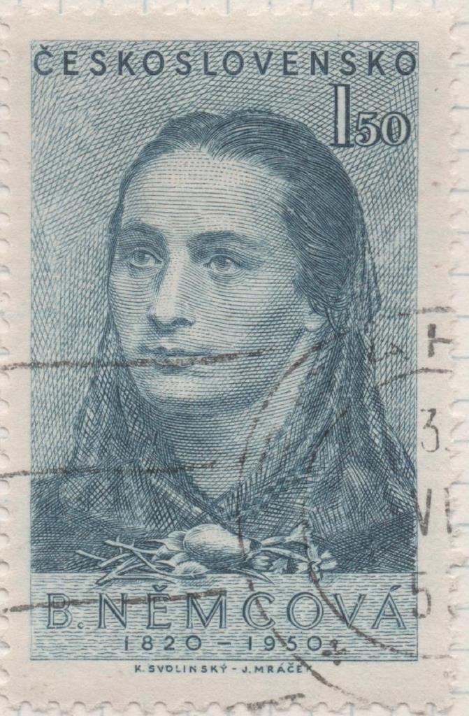 Sello E00476: hoja 33, Checoslovaquia: Sello Azul grisaceo dentado. Escritora B. Nemcova, 1,50 Koruna