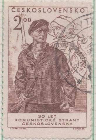 Sello E00504: hoja 35, Checoslovaquia: Sello Marron dentado. 30º Aniv.del Partido, 2 Koruny