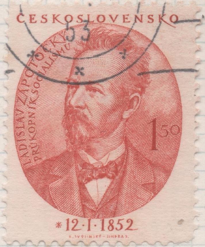 Sello E00537: hoja 37, Checoslovaquia: Sello Rojo claro dentado.Ladislav Zápotocký, 1,50 Koruna