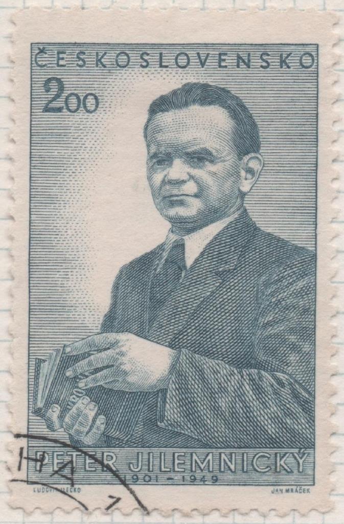 Sello E00536: hoja 37, Checoslovaquia: Sello Azul grisaceo dentado. Poeta P. Filemniky, 2 Koruna