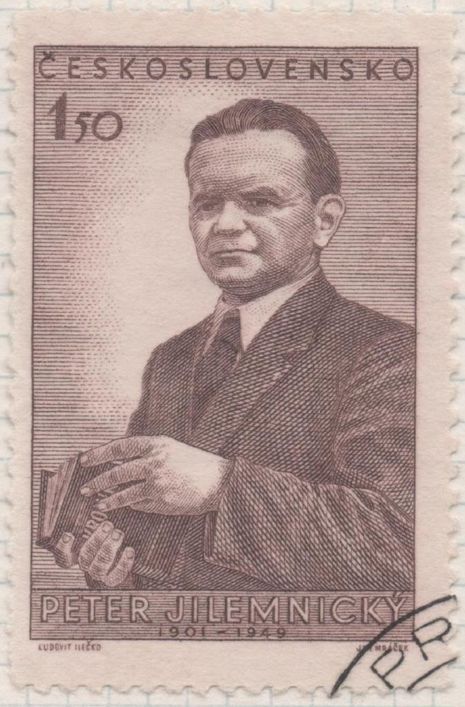 Sello E00535: hoja 37, Checoslovaquia: Sello Marrron dentado. Poeta P. Filemniky, 1,50 Koruna