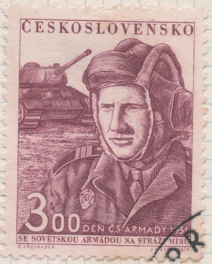 Sello E00531: hoja 37, Checoslovaquia: Sello Morado dentado. Día de la Armada, 3 Koruny
