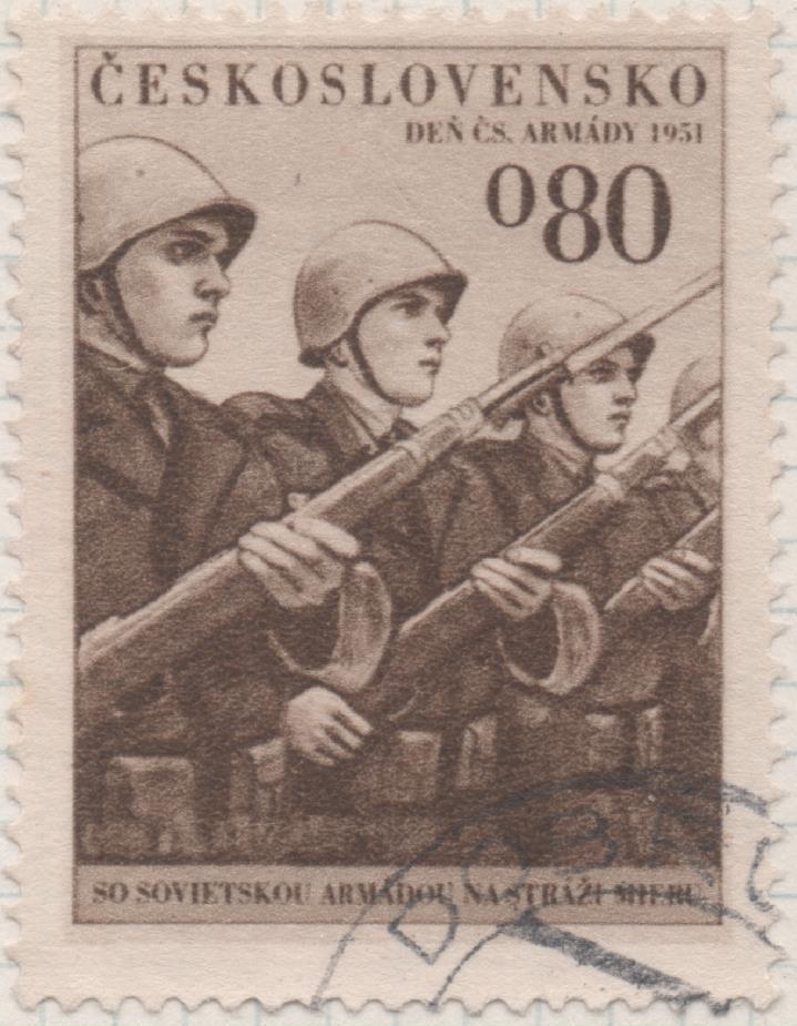 Sello E00528: hoja 37, Checoslovaquia: Sello Marron oscuro dentado. Día de la Armada, 0,80 Koruna