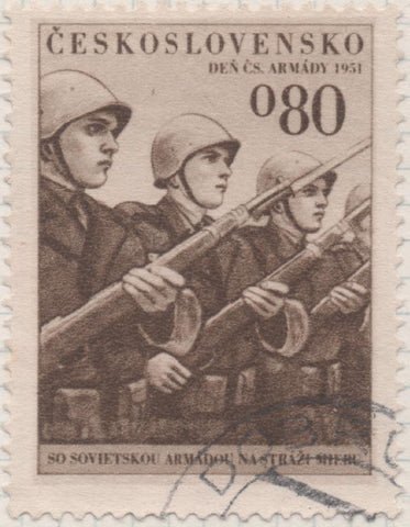 Sello E00528: hoja 37, Checoslovaquia: Sello Marron oscuro dentado. Día de la Armada, 0,80 Koruna