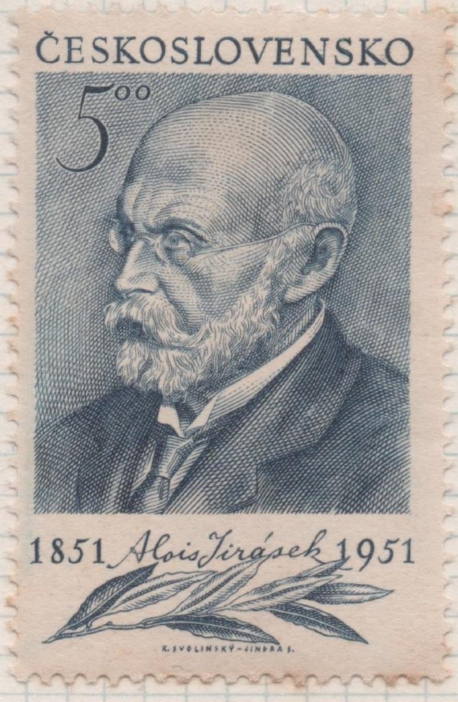 Sello E00527: hoja 36, Checoslovaquia: Sello Azul grisaceo dentado. Aniversario Romancero Alois Jirasek, 5 Koruny