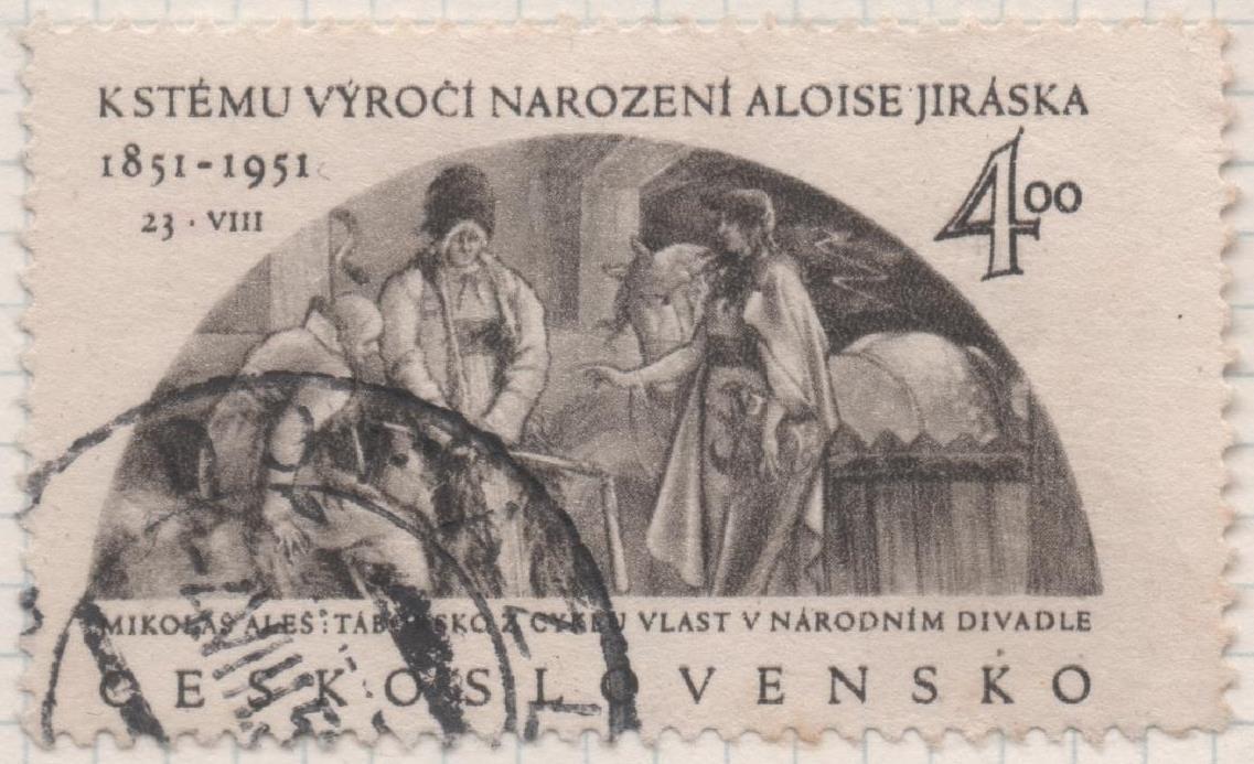 Sello E00526: hoja 36, Checoslovaquia: Sello Gris oscuro dentado. Aniversariao Romancero Alois Jirasek, 4 Koruny