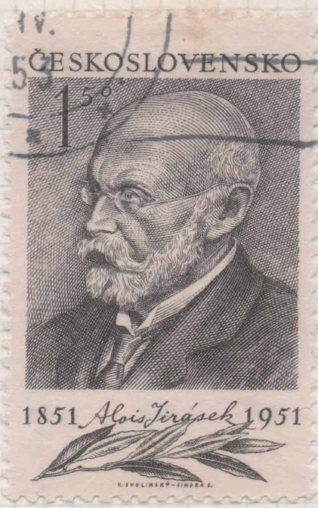 Sello E00525: hoja 36, Checoslovaquia: Sello Gris oscuro dentado. Aniversario Romancero Alois Jirasek, 1,50 Koruna