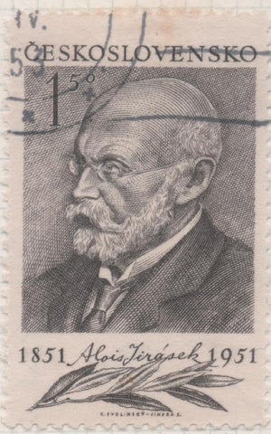 Sello E00525: hoja 36, Checoslovaquia: Sello Gris oscuro dentado. Aniversario Romancero Alois Jirasek, 1,50 Koruna