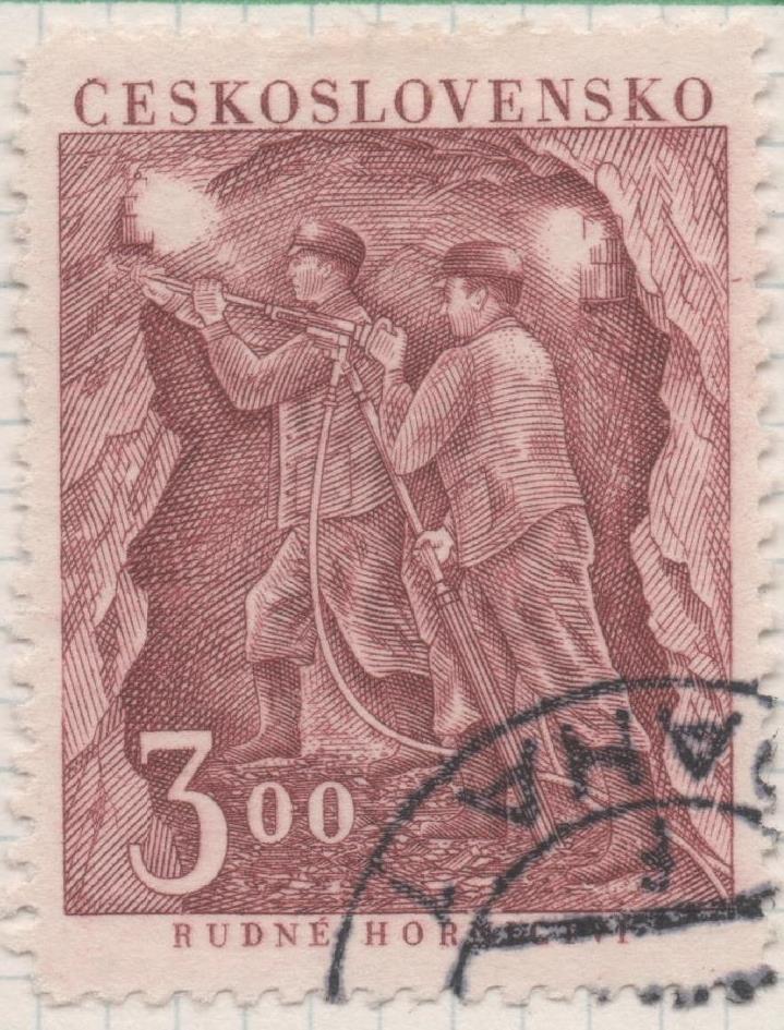 Sello E00524: hoja 36, Checoslovaquia: Sello Marron rojizo dentado. Jornad de la Minería, 3 Koruny