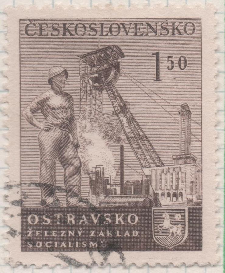 Sello E00523: hoja 36, Checoslovaquia: Sello Marron oscuro dentado. Jornada de la Minería, 1,50 Koruna