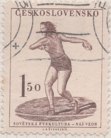 Sello E00516: hoja 36, Checoslovaquia: Sello Marron dentado. Serie deportiva (1ª), 1,50 Koruna