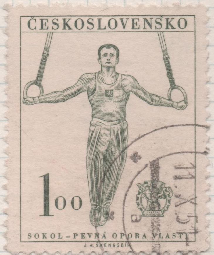 Sello E00515: hoja 36: Checoslovaquia: Sello Verde dentado. Serie deportiva (1ª), 1 Koruna