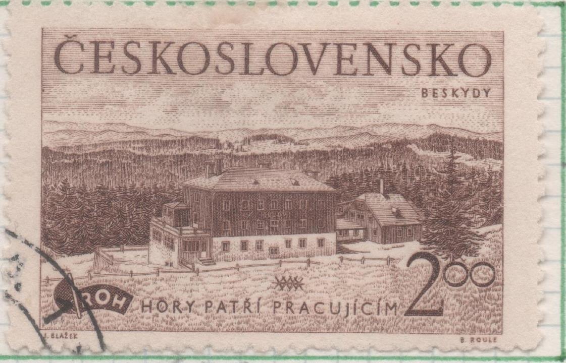 Sello E00509: hoja 35, Checoslovquqia: Sello Marron dentado. Albergues de Montaña, 2 Koruny