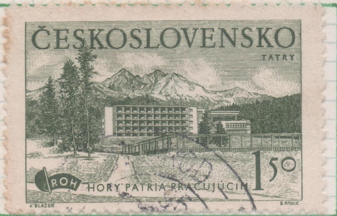 Sello E00508: hoja 35, Checoslovaquia: Sello Verde perforado. Albergues de Montaña, 1,50 Koruna