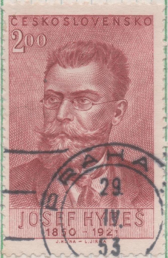 Sello E00522: hoja 36, Checoslovaquia: Sello Rojo Oscuro dentado. Joseph Hybes, 2 Koruny