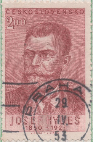 Sello E00522: hoja 36, Checoslovaquia: Sello Rojo Oscuro dentado. Joseph Hybes, 2 Koruny