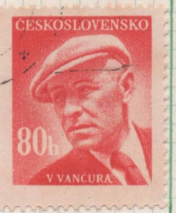Sello E00436: hoja 30, Checoslovaquia: Sello Rojo dentado. En honor a los escritores nacionales (V Vancura), 80 Haleru
