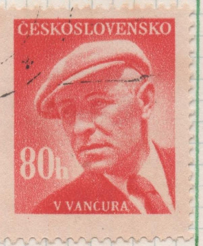 Sello E00436: hoja 30, Checoslovaquia: Sello Rojo dentado. En honor a los escritores nacionales (V Vancura), 80 Haleru