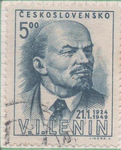 Sello E00434: Hoja 30, Checoslovaquia: Sello Azul dentado. Aniv, Muerte de Lenin, 5 Haleru