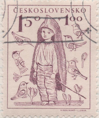 Sello E00427: hoja 30, Checoslovaquia: Sello Morado dentado. A la Infancia. 15+1 Haleru
