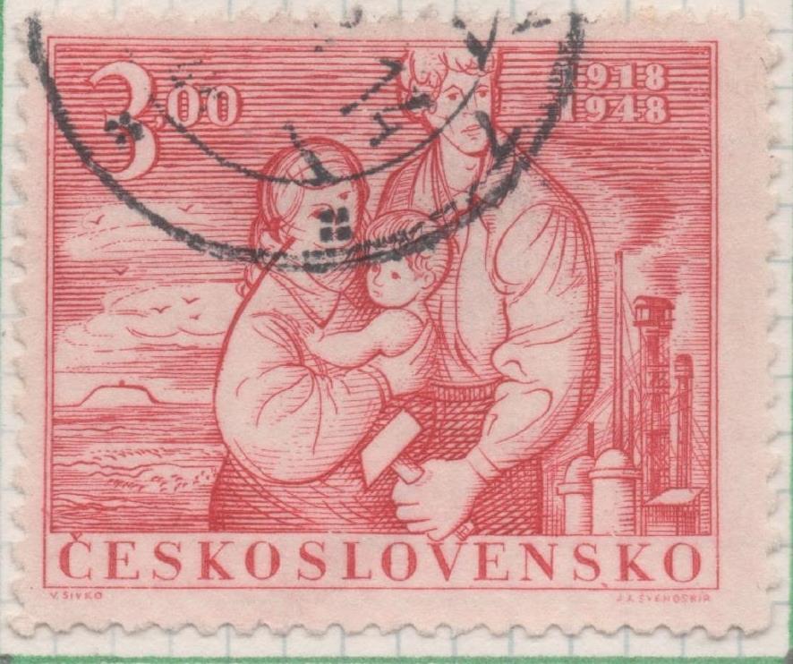 Sello E00426: hoja 30, Checoslovaquia: Sello Rojo dentado. 30Aniv de la independencia, 3 Haleru