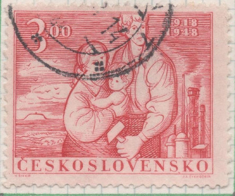 Sello E00426: hoja 30, Checoslovaquia: Sello Rojo dentado. 30Aniv de la independencia, 3 Haleru