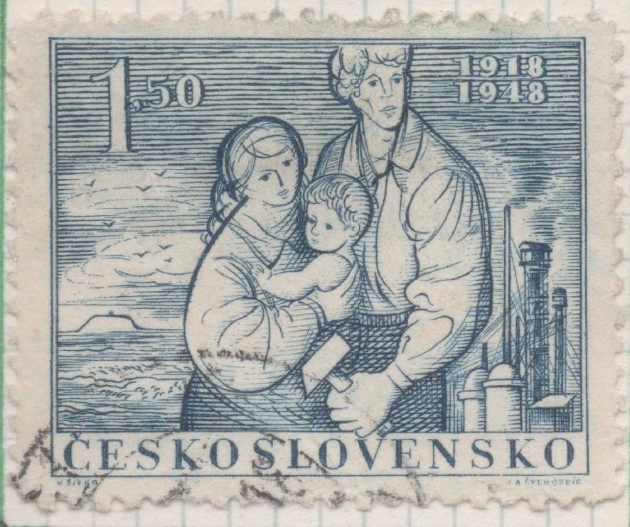 Sello E00425: hoja 30, Checoslovaquia: Sello Azul dentado. 30 Aniv de la Independencia, 1,5 Haleru