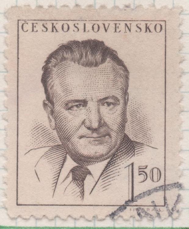 Sello E00420: hoja 30, Checoslovaquia: Sello Marron claro dentado. Presidente Gottwald, 1,50 Haleru