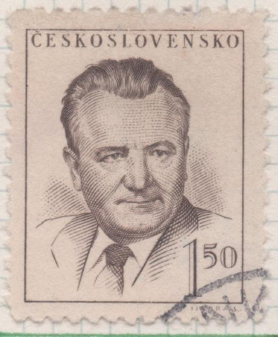 Sello E00420: hoja 30, Checoslovaquia: Sello Marron claro dentado. Presidente Gottwald, 1,50 Haleru