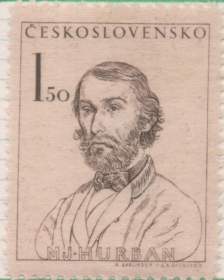 Sello E00416: hoja 29, Checoslovaquia: Sello Marron dentado. Cent. Revolución Eslovaca (MJ. Hurban), 1,50 Haleru