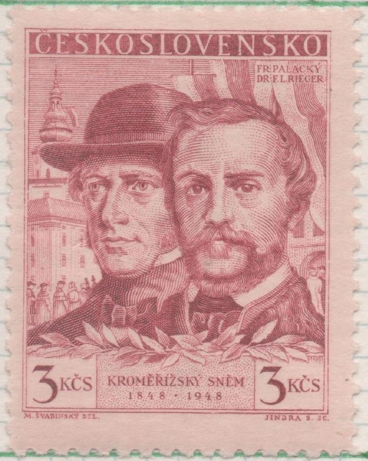 Sello E00414: hoja 29, Checoslovaquia: Sello Granate dentado. Centenqrio dieta de Kromeriz, 3 Koruny