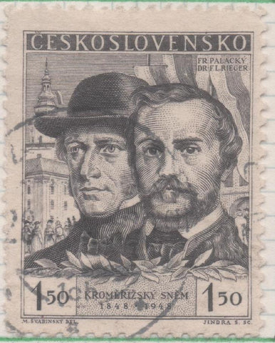 Sello E00413: hoja 29, Checoslovaquia: Sello Gris oscuro dentado. Centenario dieta de Kromeriz, 1,50 Haleru