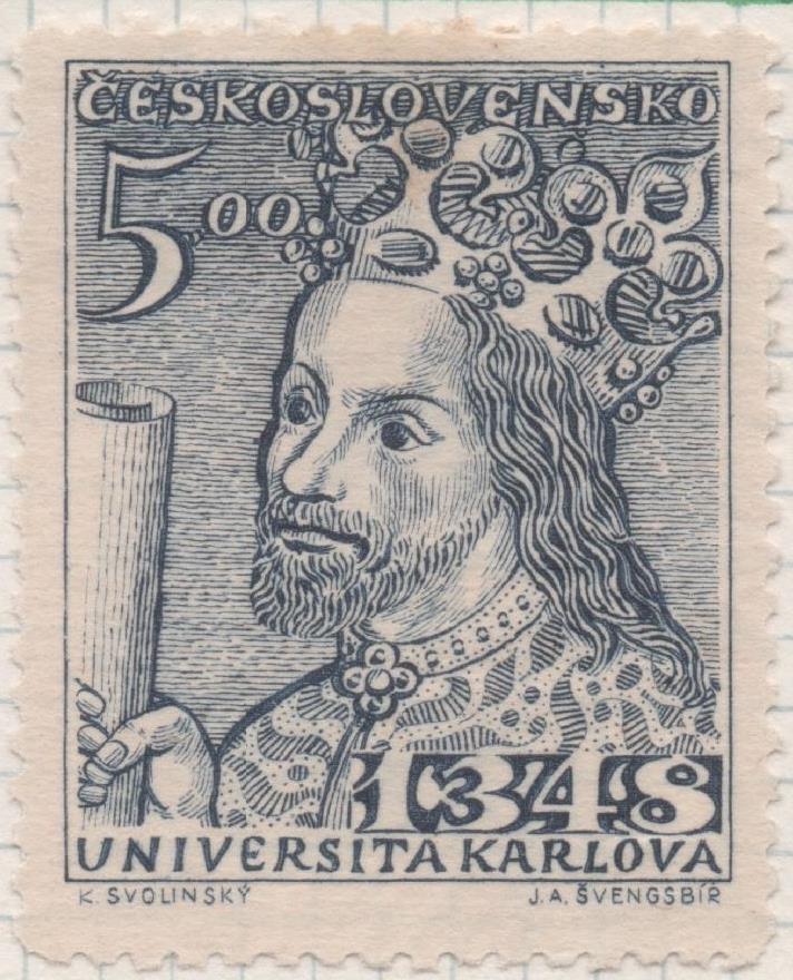 Sello E00411: hoja 29, Checoslovaquia: Sello Gris dentgado. Com.Fundación Universidad de Praga, 5,00
