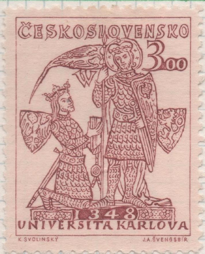 Sello E00410: hoja 29, Checoslovaquia: Sello Rojo dentado. Com. Fundación Universidad de Praga, 3,00