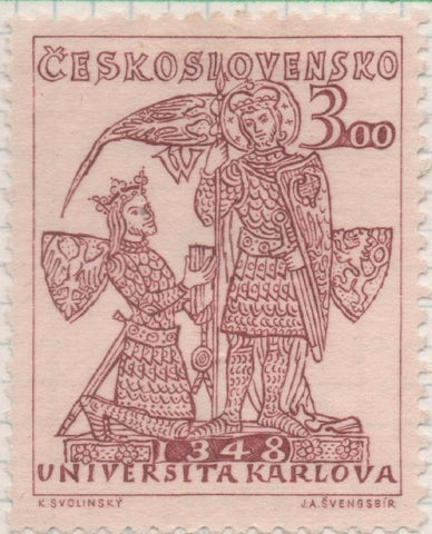 Sello E00410: hoja 29, Checoslovaquia: Sello Rojo dentado. Com. Fundación Universidad de Praga, 3,00