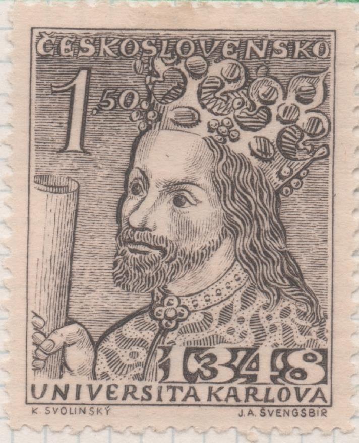 Sello E00408: hoja 29, Checoslovaquia: Sello Marron dentado. Com. Fundación Universidad de Praga, 1,50