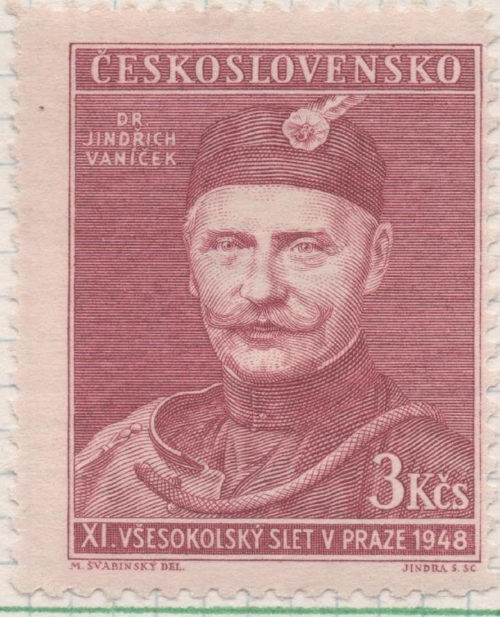 Sello E00407: hoja 29, Checoslovaquia: Sello Granate dentado. Dr. Jindrich Vanicek, 3 Koruny 