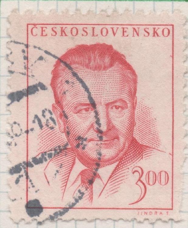 Sello E00421: hoja 30, Checoslovaquia: Sell Rojo dentado.  Presidente Gottwald, 3 Haleru