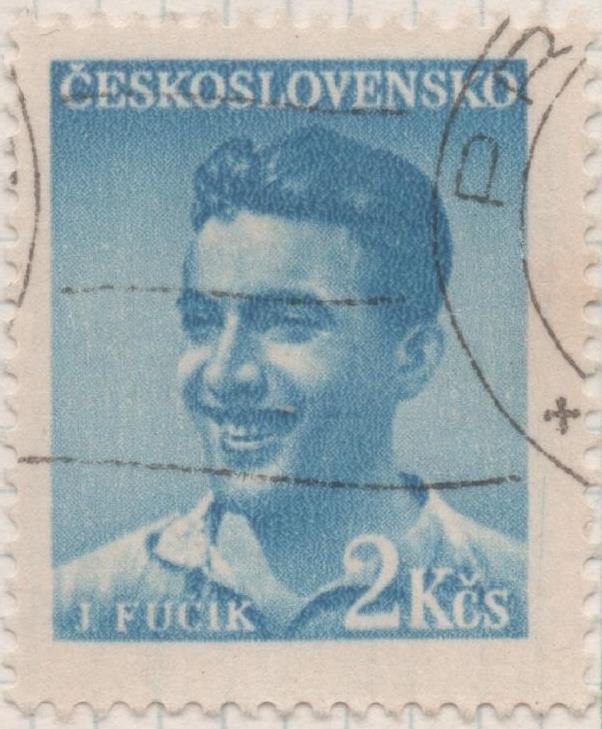 Sello E00438: hoja 30, Checoslovaquia: Sello Azul dentado. En honor a escritores nacionales ( J Fucuk), 2 Koruny