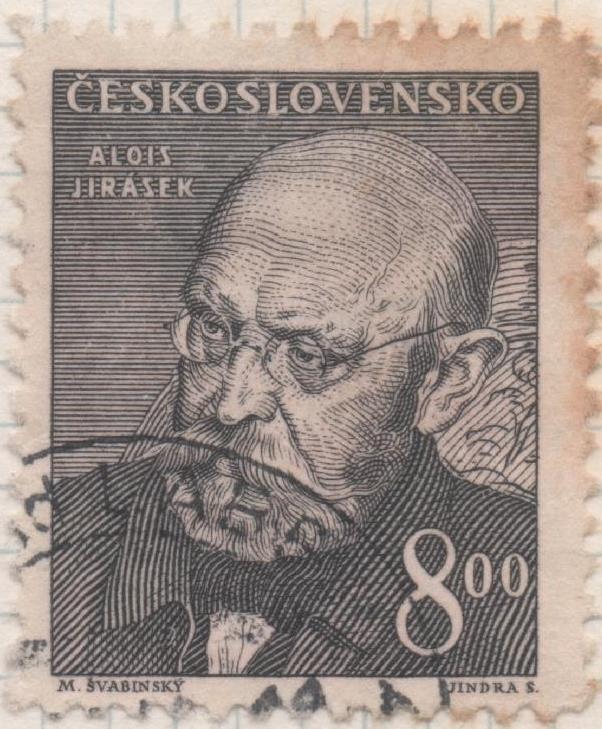 Sello E00440: hoja 30, Checoslovaquia: Sello Gris oscuro dentado. En honor a escritores nacionales (Alois Jirásek), 8 Haleru