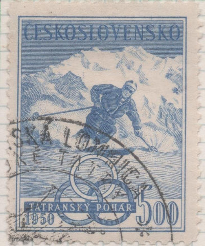 Sello E00465: hoja 32, Checoslovaquia: Sello Azul grisaceo dentado. Camp. Nacional de Esquí, 5 Koruny