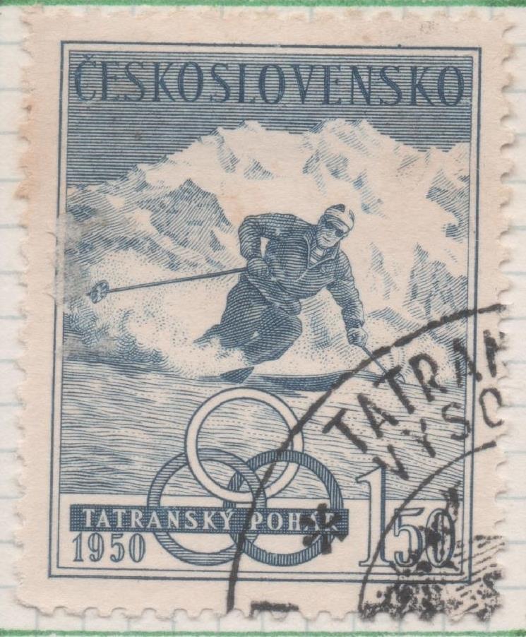 Sello E00463: hoja 32, Checoslovaquia: Sello Azul grisaceo dentado. Camp. Nacionales de Esquí, 1,50 Koruny