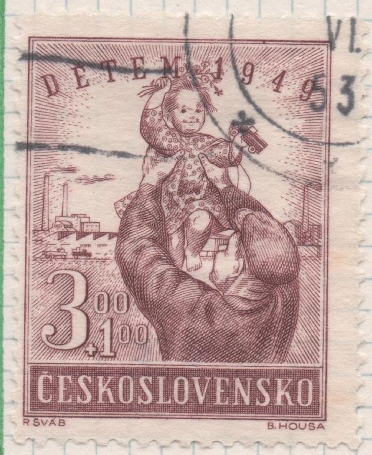 Sello E00461: hoja 32, Checoslovaquia: Sello Marron dentado. A la Infancia, 3+1 Koruny