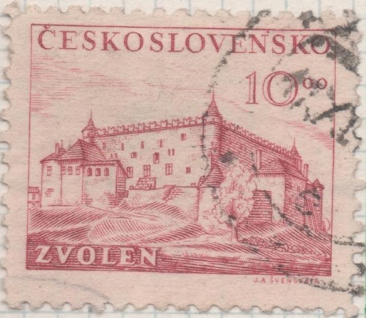 Sello E00457: hoja 32, Checoslovaquia: Sello Rojo dentado. Zvolen, 10 Korun