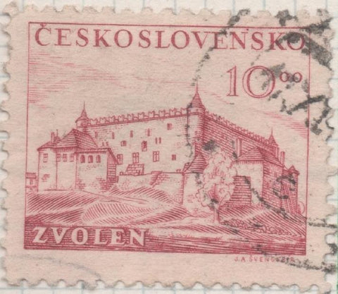 Sello E00457: hoja 32, Checoslovaquia: Sello Rojo dentado. Zvolen, 10 Korun